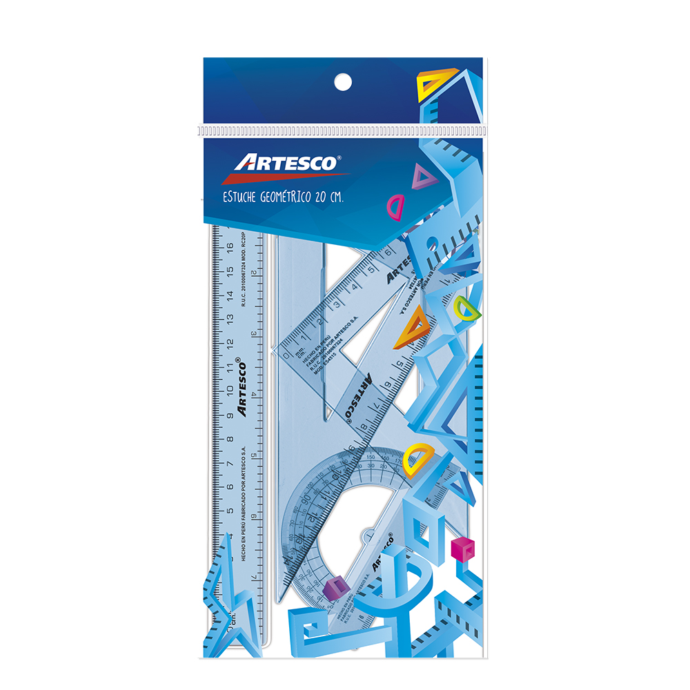 Juego geometría Artesco liso 20cm 4pzas transparente