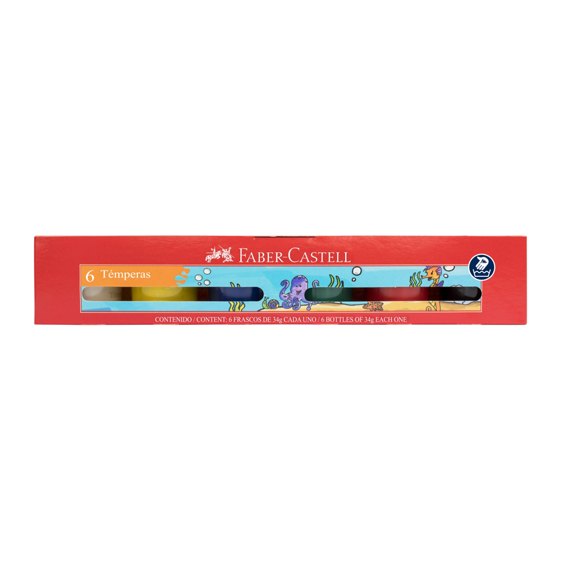 Témpera 6 colores Faber Castell básico 30ml lavable