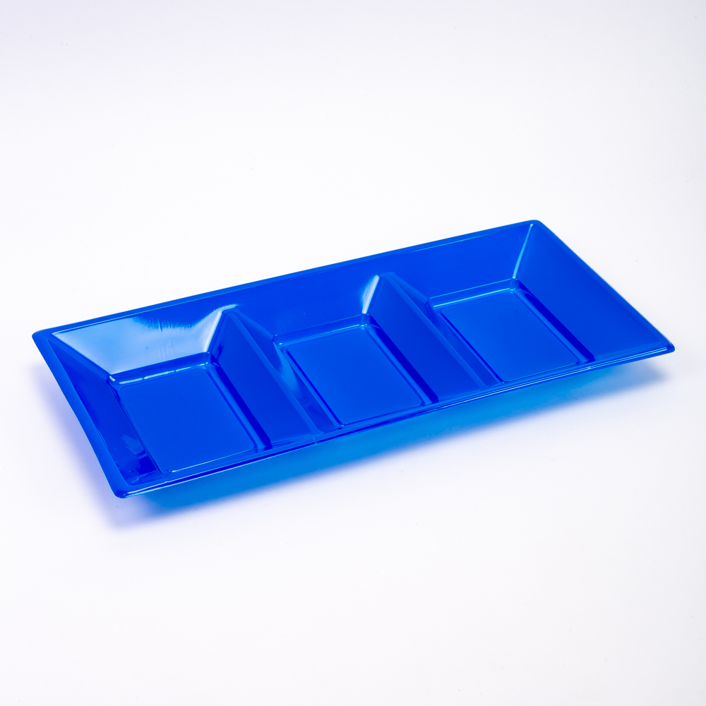 Bandeja plástica rectangular 3 divisiones 3und azul
