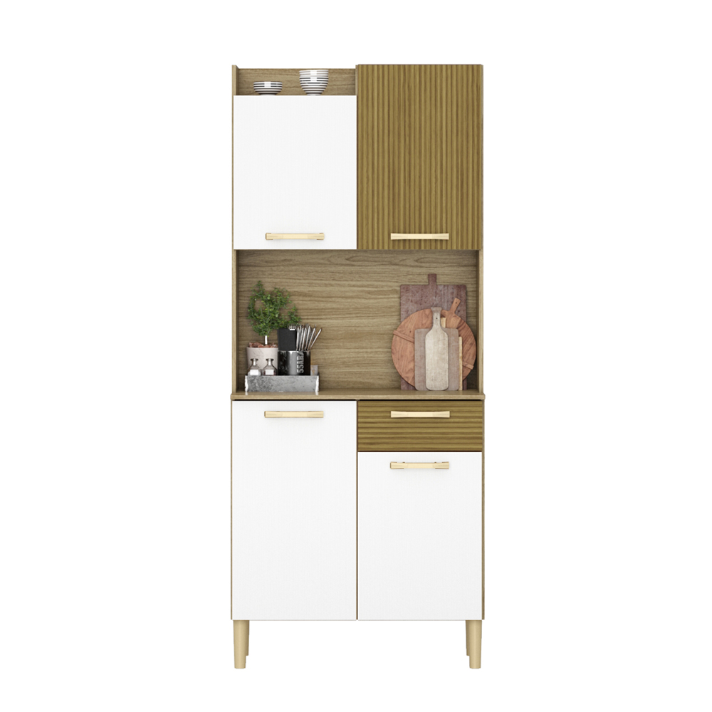 Mueble cocina multiuso 4 puertas 1 gaveta marrón y blanco