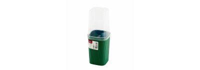 Porta cepillo plástico relieve rayas con cobertor 380ml verde