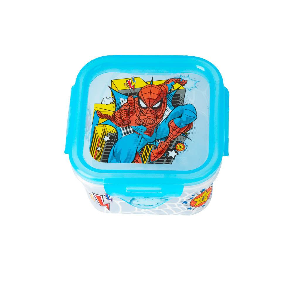 Recipiente plástico estampado Spiderman cierre hermético 290ml celeste