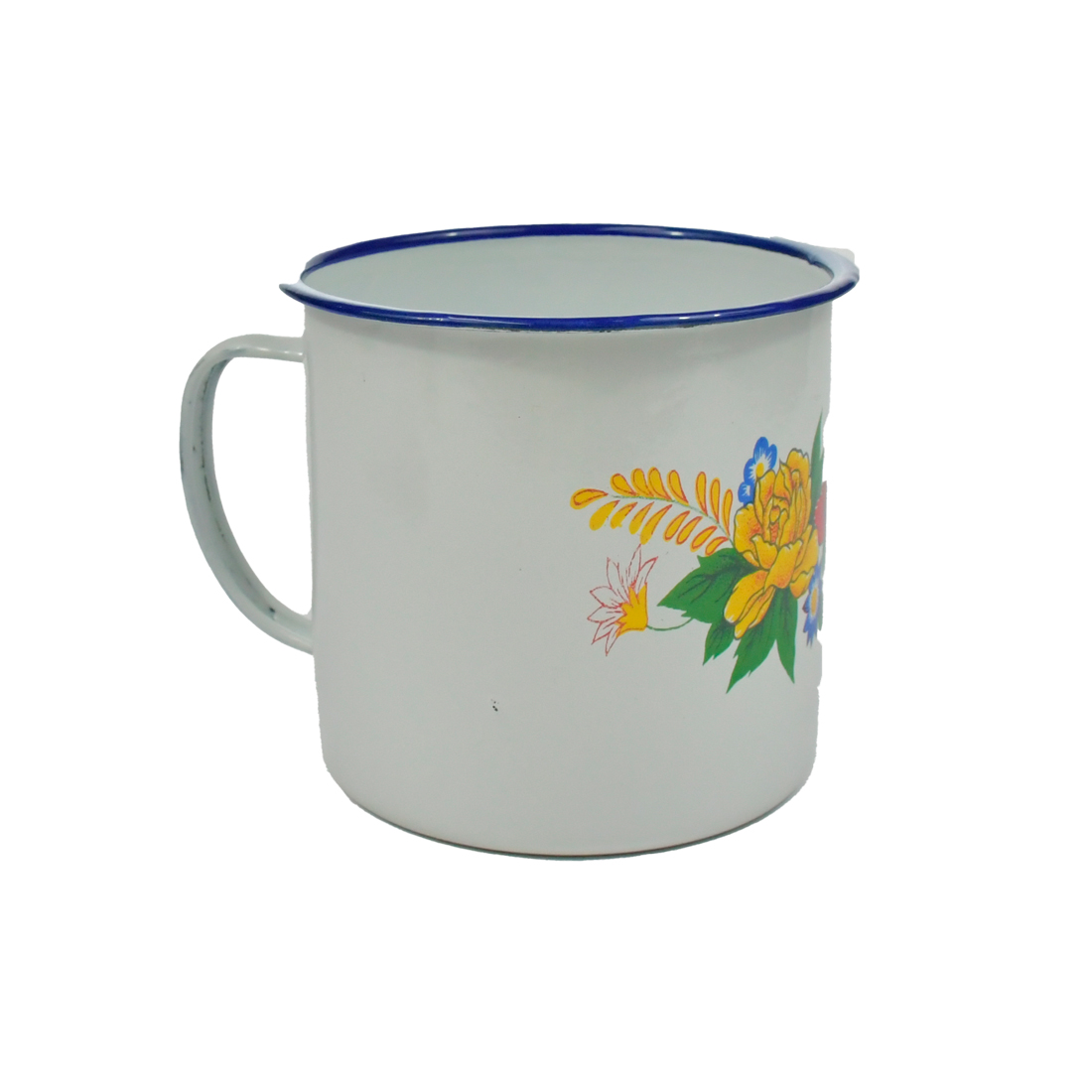 JARRA DE LOZA  ESTAMPADA BLANCA CON BORDE AZUL 12CM