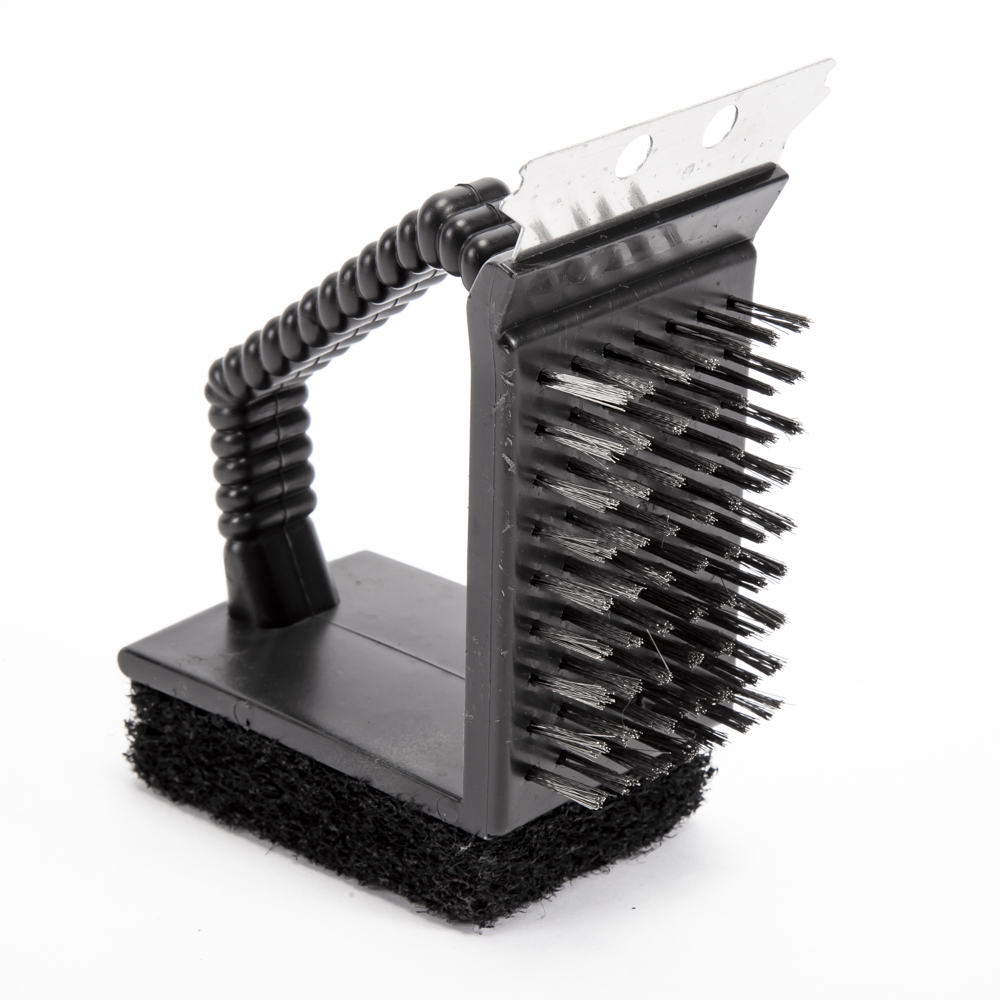 Gerimport Cepillo Limpia Parrillas De 30 X 16 Cm - Cerdas Metálicas Y Espátula Integrada - Mango Ergonómico - Para Barbacoas De Gas, Carbón Y Eléctricas