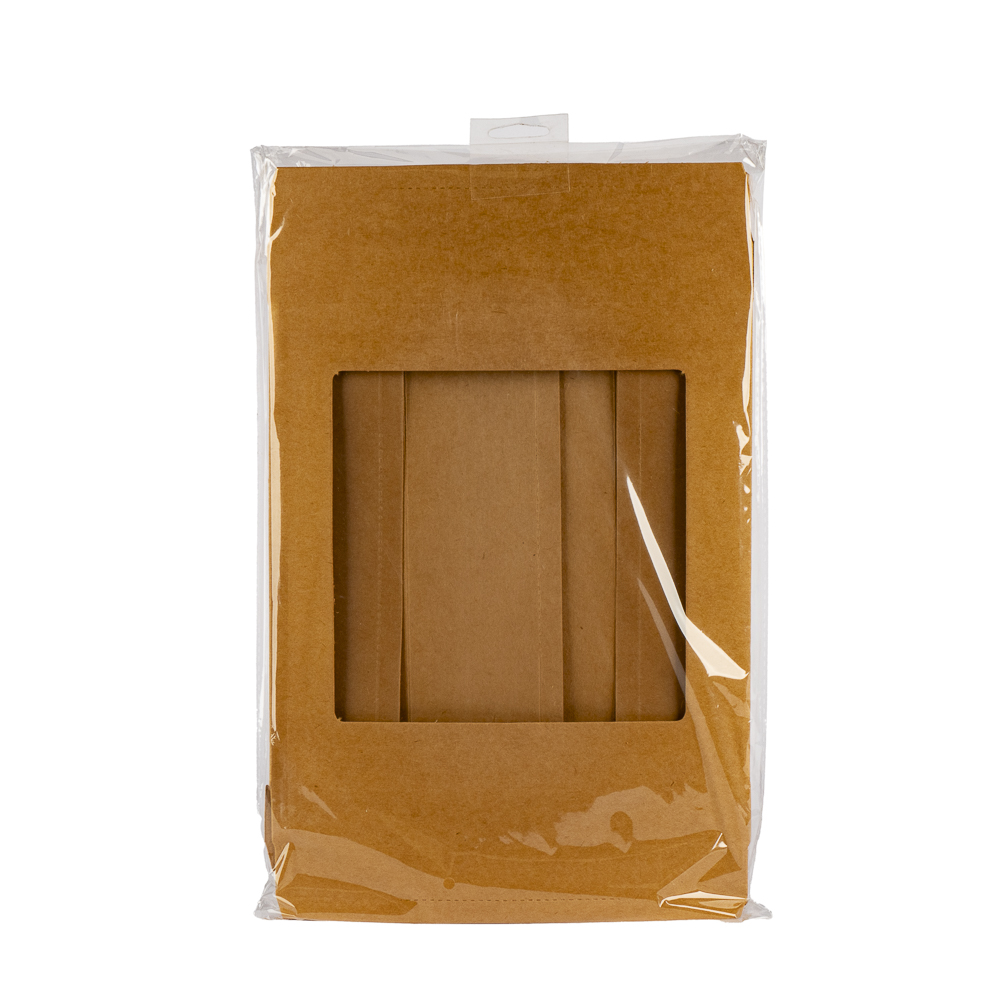 Caja cartón lisa tapa con ventana transparente 25.5x7cm marrón
