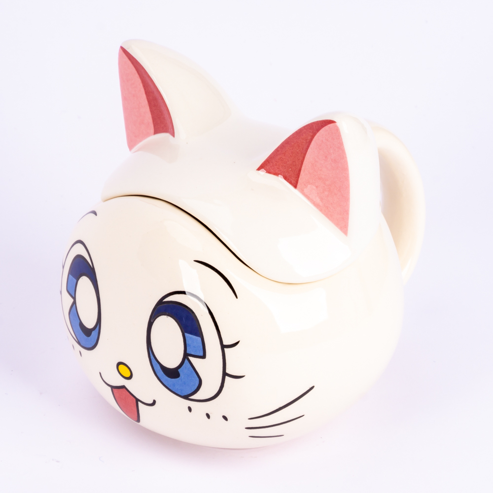 Jarra cerámica gato con tapa orejas blanco